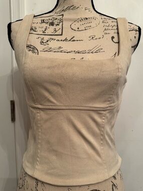 Sleeveless Square Neck Beige Top